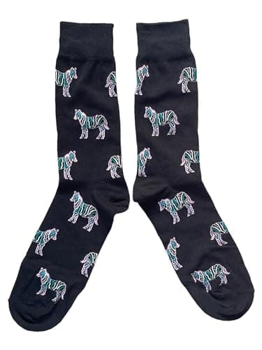 Image of Mens Cohort Of Colour Striped Zebras Black Socks 6-10 UK / 39-44 EUR / 7-11 US