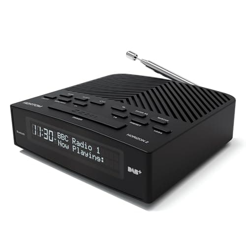 Image of AZATOM Horizon 2 Black DAB+ & FM Radio, Dual Alarm Clock, Bluetooth, USB Mobile Charger, Mains & Battery Powered, Headphone Aux Input