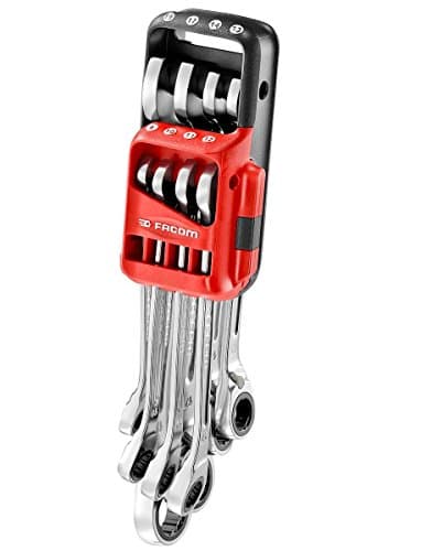 Image of FACOM 467B.JP8 Metric Ratchet Combination Wrench Set with Inches on Portable Case, Silver, Set of 8 Pieces