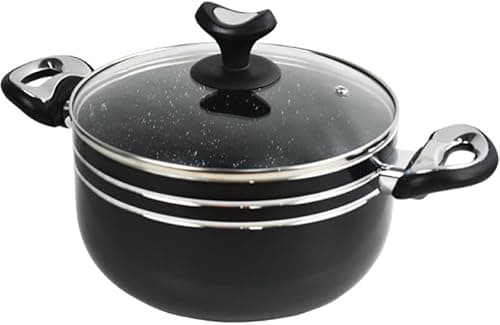 Image of Casserole Dish with Glass Lid & Side Handles Aluminium Cookware Non-Stick Coating Cooking Pot Suitable for all Hobs Induction (Black 26cm)
