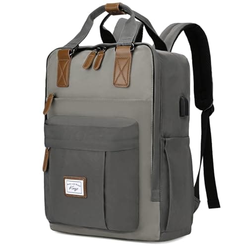 Image of Kasgo School Backpack for Men, Water Resistant 15.6 inch Laptop Rucksack with USB Charging Port Bookbag Casual Daypack for Women Teenagers College Travel Work (Grey)