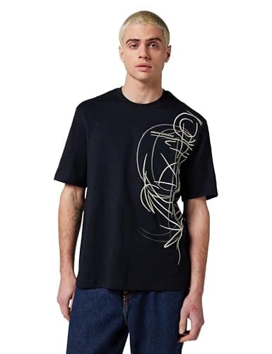 Image of Armani Exchange Men's Short Sleeve Regular Fit Side Sketch T-Shirt Blue L, deep Navy, L