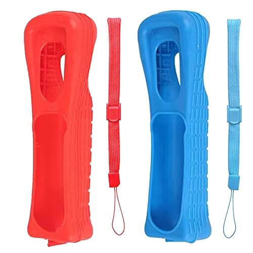Image of Lactivx 2X Wii Silicone Case Cover with Wrist Strap for Wii Remote Controller (Red and Blue)