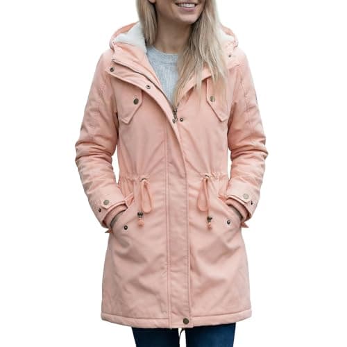 Image of YYNUDA Womens Winter Hooded Coat Fleece Jacket Warm Ladies Coat Long Sleeve Parka Coat Pink L