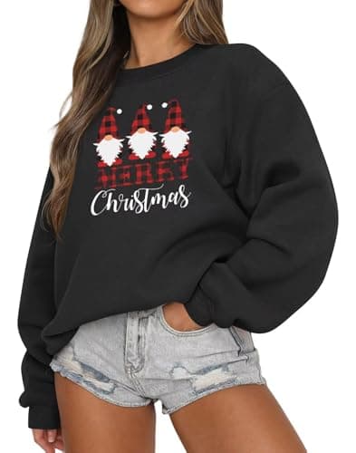 Image of LACOZY Women's Merry Crewneck Sweatshirt Long Sleeve Merry Christmas Sweatshirt Oversized Xmas Pullover Sweater Black 2XL