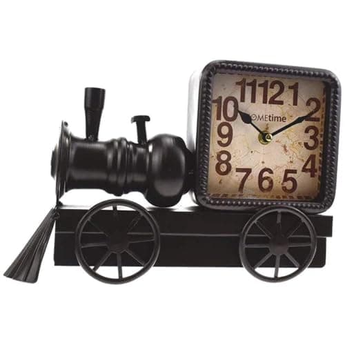Image of Hometime Metal Mantel Clock - Black Locomotive Steam Train Engine