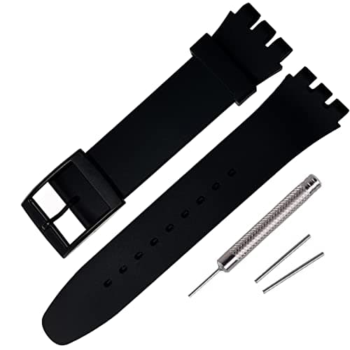 Image of Rihahisy Silicone Rubber Watch Strap/Watch Band Replacement for Swatch (17mm, Black)