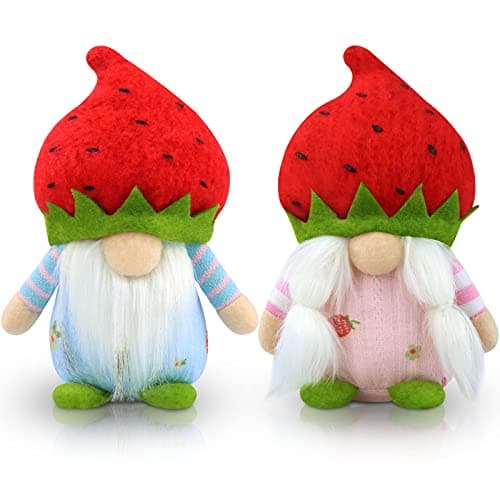 Image of Gehydy Set of 2 Spring Gonk Decoration for Home Kitchen Farmhouse Decor Strawberry Gnomes Handmade Scandinavian Tomte Decor