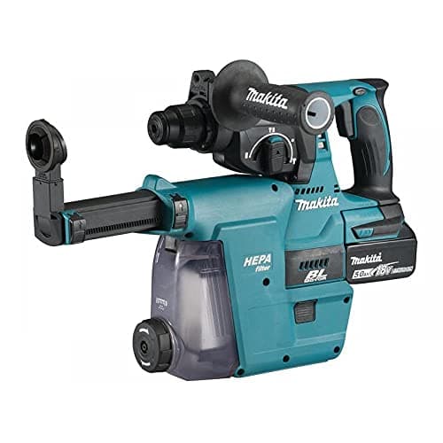 Image of Makita DHR242RTJW 18v Li-ion LXT Brushless 24mm SDS-Plus Rotary Hammer Complete with 2 x 5.0 Ah Li-ion Batteries, Charger and Dust Extraction System, Supplied in a Makpac Case
