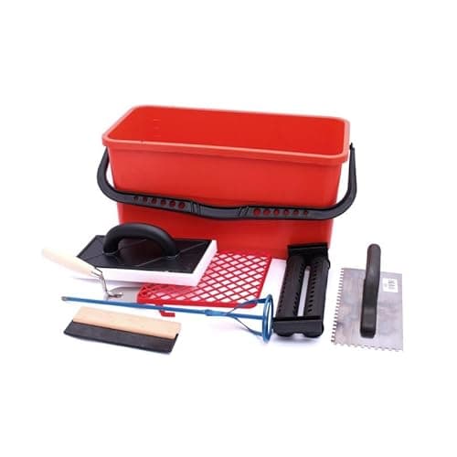 Image of Professional Tiling Tool Set, 22L Bucket with Grid, 6 Piece Kit Including Trowels, Grout Float, Mixer