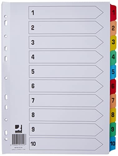 Image of Q-Connect 1-10 Index Multi-punched Reinforced Board Multi-Colour Numbered Tabs A4 White