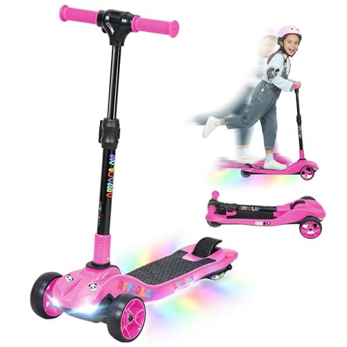 Image of AIYAPLAY Electric Scooter for Kids, 3 Wheel Foldable Kids Scooter for Age 6-10 with 4 Levels Adjustable Height, LED Lights, Up to 6km/h, Maximum Range 8km, 4.8kg Lightweight for Boys and Girls, Pink