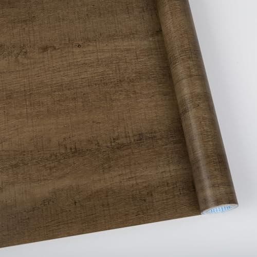 Image of Abyssaly Wood Effect Vinyl Wrap Self Adhesive Wallpaper for Furniture, Dark Brown Wood Sticky Back Plastic Roll, Oak Wallpaper for Desk, Kitchen Worktop, Windowsill 30cm X 200cm