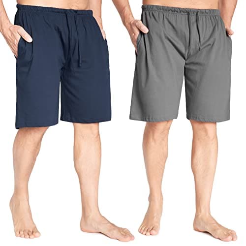 Image of CityComfort Mens Pyjama Shorts - Comfy Lounge Shorts with Pockets Pack of 2 (2XL, Charcoal/Navy)
