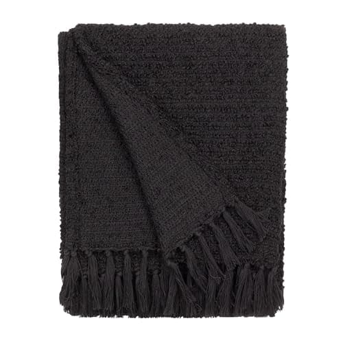Image of Yard Furn Candar Textured Boucle Throw – Soft Boucle Fringed Design (Black – 130x170cm)