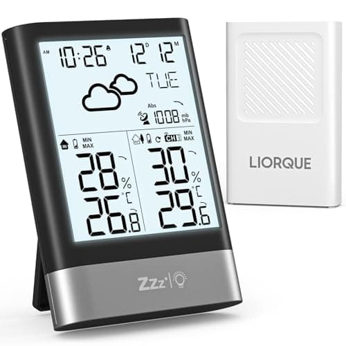 Image of LIORQUE Weather Stations with Outdoor Sensor Wireless Indoor Outdoor Thermometer Hygrometer, Radio Controlled Clock,Temperature and Humidity Monitor with Weather Forecast, Barometric Pressure, Date