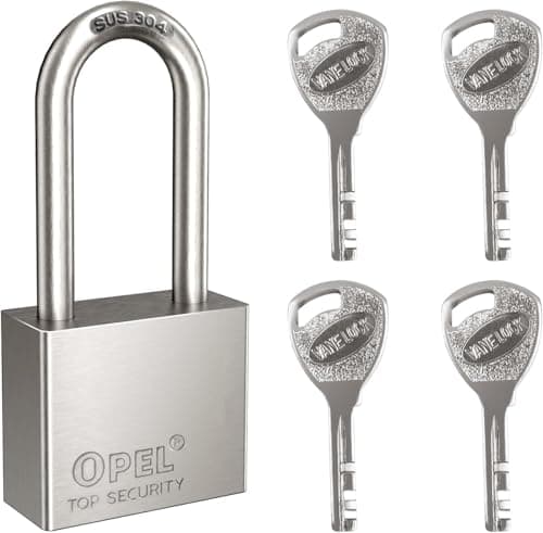 Image of 304 Stainless Steel Padlock with Same 4 Keys, Long Shackle Outdoor Heavy Duty Padlock Waterproof, Anti-Rust - Ideal for Garden Shed, Garage, Fence, Storage Units, Indoor/Outdoor Use(30mm)