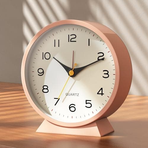 Image of AYRELY 4.5" Analogue Alarm Clock, Small Retro Metal Desk Clock, Battery Operated, Silent and Non-Ticking, with Night Light for Bedside, Bedroom, and Living Room Decor(Light Pink)