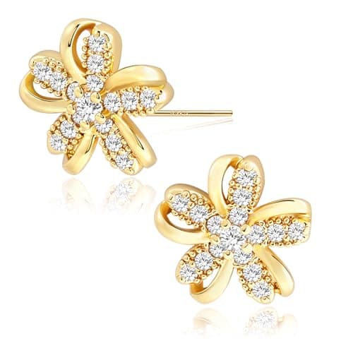 Image of Zikichiky Gold Plated Small Daisy Flower Stud Earrings for Women, Flower Cubic Zirconia Jewellery Gift for Her