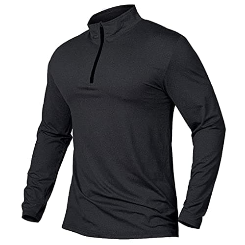 Image of CARWORNIC Men's Sports Tops 1/4 Zip Long Sleeve Gym Running T-Shirts Quick-Dry Golf Tops Outdoor Fishing Hiking Polo Shirts Lightweight Pullover Tops Breathable Spring Workout Athletic Shirts Black