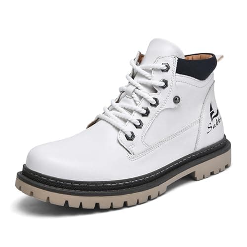 Image of Generisch Ankle Boots Women's Men's Shoe Trend Work Boots British Style High Top Shoes Men's Ankle Boots, White, 13.5 UK