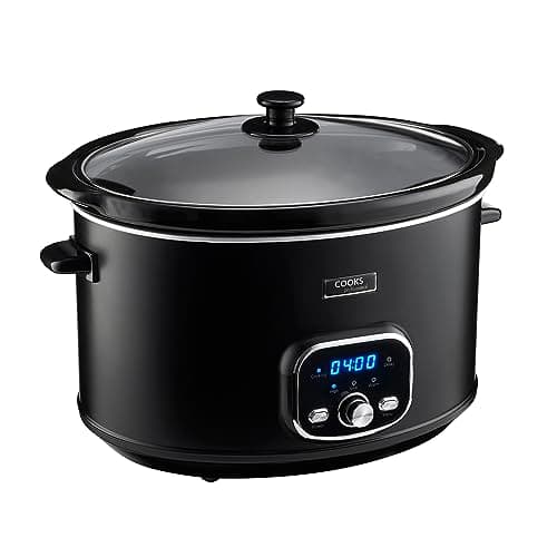Image of Cooks Professional Digital Slow Cooker 8 Litre with Glass Lid, Cool Touch Handles, Dishwasher Safe Bowl, 2 Heat Settings & Keep Warm & Delay Functions | X-Large One Pot Cooking Machine | Black
