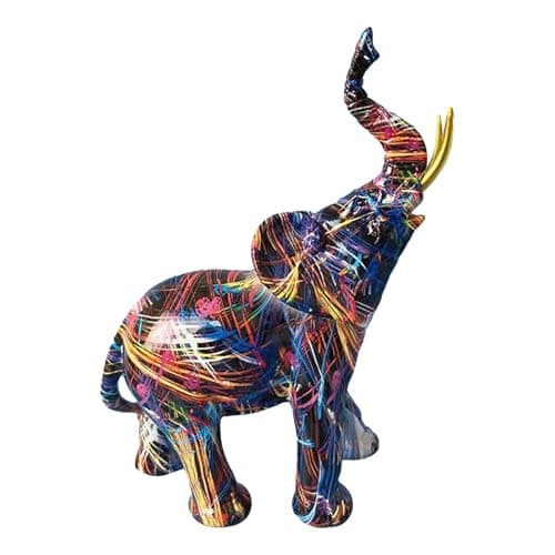 Image of Graffiti Elephant Figure - Multicolour Resin Animal Sculpture, Abstract Desk Ornament | Decorative Figurine For Collectors And Art Fans, Elephant Home Display For Living Room Ofice Shelf