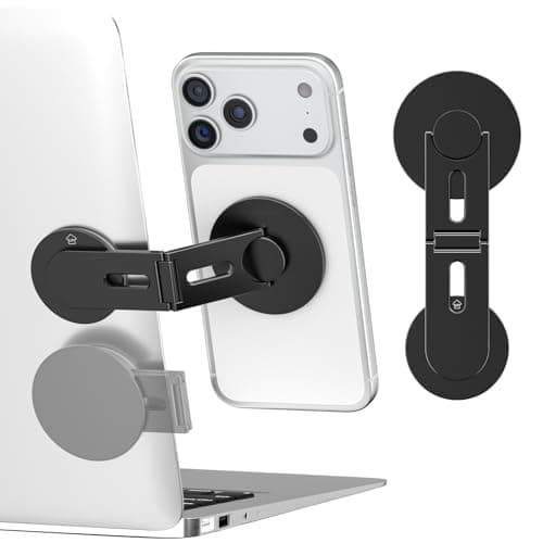 Image of CloudValley Magnetic Laptop Phone Holder, 360° Rotating Mount Compatible with iPhone MagSafe and All Phones, MacBook, PC Monitor, Screen Stand for Tesla, Portable Accessory, Black