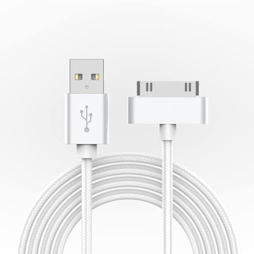 Image of TwinkleHom Charger Cable for iPhone 4/4S/3G/3GS, iPad 1/2/3, iPod Touch 4/3/2/1/Classic/Nano, 30-Pin USB Charging Sync and Data Cable Braided Charge Lead - 1M(Silver)