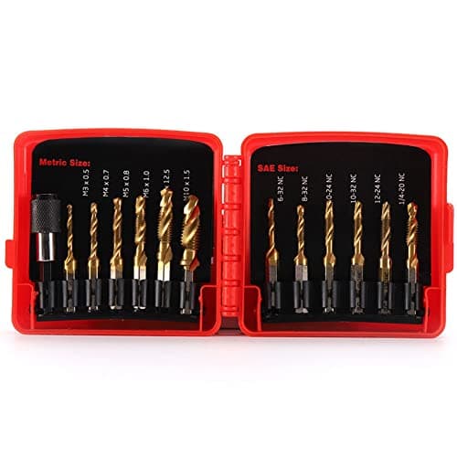Image of IMCCZONY Titanium Combination Drill Tap Bit Set 13PCS SAE and Metric Tap Bits Kit for Screw Thread Drilling Tapping Deburring