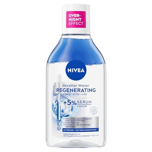 Image of NIVEA Regenerating Serum Infused Micellar Water (400ml), Micellar Cleansing Water with Amino Acid, 5% Panthenol and Squalane, Gentle Waterproof Makeup Remover