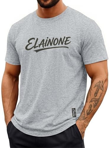 Image of Men’s T-Shirt Cotton Blend Short Sleeve – Stretch Casual Tee with Logo Print, Comfortable Everyday Summer T Shirt for Leisure & Active Wear Grey