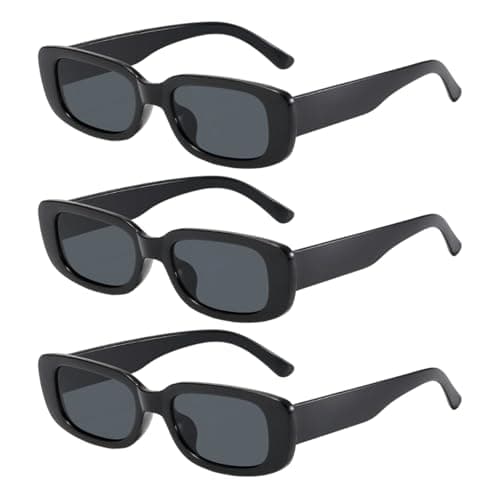 Image of BOGCLEE 3 Pack Black Sunglasses, Fashion Eyeglasses, Shades Sun Glasses Vintage for Men Women, Rectangle Retro Square Glasses, UV 400 Sunscreen and UV Protection Glasses