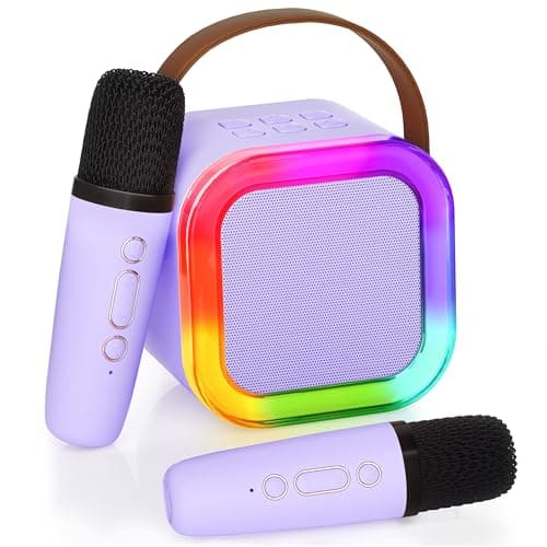 Image of Karaoke Machine for Kids Adults, Karaoke Toys Gifts for Girls Boys, Portable Bluetooth Speaker with Wireless Microphone, Birthday Gifts for Girls Boys Ages 4, 5, 6, 7, 8, 9, 10, 12+ Years Old(Purple)
