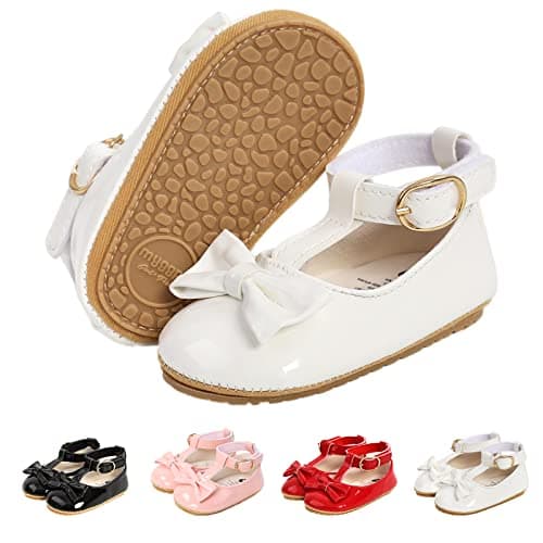 Image of Baby Girls First Walking Shoes Mary Jane PU Leather Anti-Slip Princess Shoes Infant Baby Shoes 12-18 Months,G White