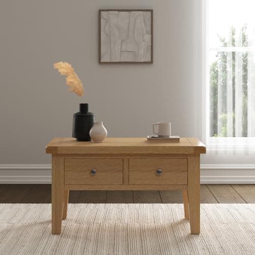 Image of Seconique Windsor 2 Drawer Coffee Table in Natural Oak