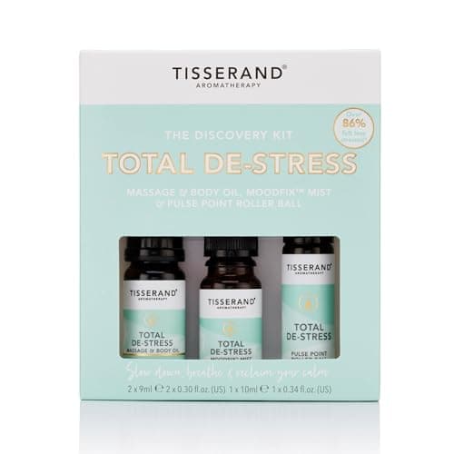Image of Tisserand - Total De-Stress Discovery Kit - Roller Ball, Massage & Body Oil & MoodFix Mist - 100% Natural Pure Essential Oils - 2x9ml, 1x10ml