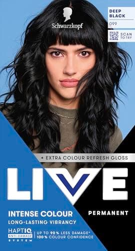 Image of Schwarzkopf LIVE Intense Colour 099 Deep Black, Long-lasting Permanent Black Hair Dye, With Extra Colour Refresh Gloss