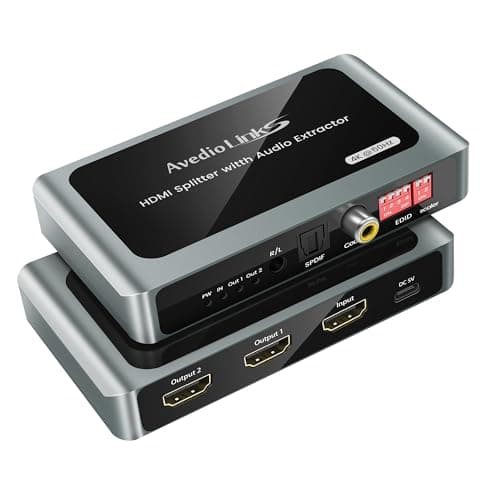 Image of 4K@60Hz HDMI Splitter 1 In 2 Out HDMI Audio Extractor, HDmi to Dual HDmI + Optical SPDIF + Coaxial + 3.5mm Audio Out, Supports Dolby Atmos 7.1, DTS, HDCP 2.3, EDID, Downscaler, for TV, PS5, Soundbar