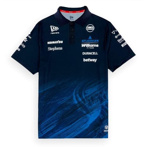 Image of New Era Williams Racing F1 Team, Official 2026 Collection, Team Tech Poloshirt, Shirt, Jersey, Navy Blue (UK, Alpha, L, Regular, Regular)