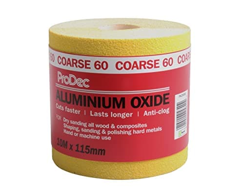 Image of ProDec 10m Roll 60 Grit Coarse Grade Yellow Aluminium Oxide Abrasive Sanding Paper for Sanding Wood, Paint, Plaster, Filler, Metal and More, 115mm Wide Sandpaper Compatible with Machine Sanders