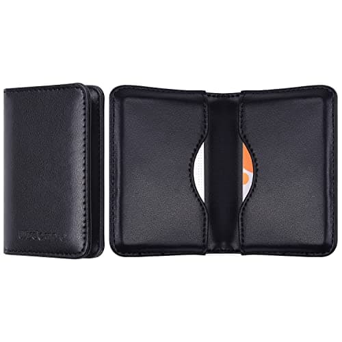 Image of wisdompro Double Sided PU Leather Business Card Holder with Magnetic Closure for Men and Women Ultra Thin Black Cowhide Minimalist Minimalist Black Cow Leather Minimalist