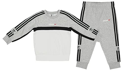 Image of adidas Originals Infant And Toddler Crew Set, Sweatshirt And Sweatpants, Medium Grey Heather, 3 Years