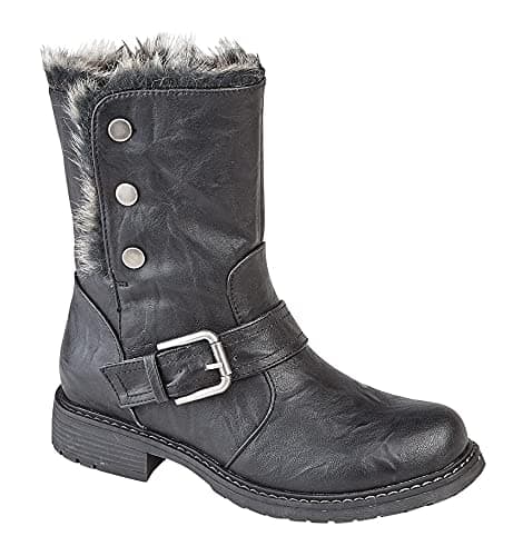 Image of Miss Shoes Women's Faux Fur Lined Biker Style Ankle Boots with Fold Down Collar (Black, UK Footwear Size System, Adult, Women, Numeric, Medium, 5)