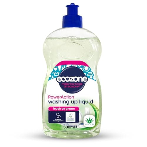 Image of Ecozone PowerAction Washing Up Liquid, Long Lasting Eco Washing Up Liquid with Aloe Vera Scent, Foaming Formula & Streak Free Shine, Eco Conscious Natural Cleaning Products - 500ml