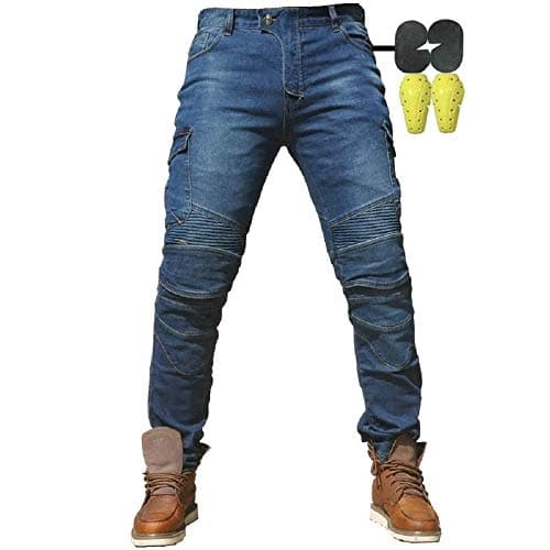 Image of CBBI-WCCI Mens Motorcycle Jeans Motorbike Pants for Men Biker Pants Protective Motorcycle Trousers with 4X Protect Pads (Blue, XXL= 36W / 32L)