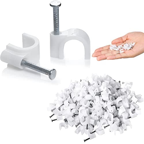 Image of Round Cable Clips, 100 Pack 5mm White Wire Cable Clips Management with Steel Nail for TV Computer Telephone (5mm)