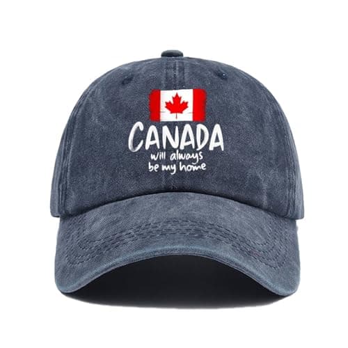 Image of Baseball Cap Mens Canadian Flag Dad Hat Embroidered Baseball Cap Canada Logo Summer (Navy, One Size)