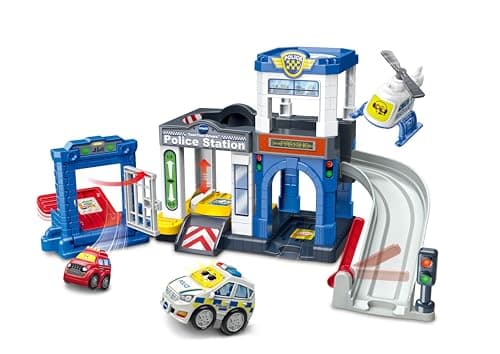 Image of Toot-Toot Drivers Police Station, Car Playset includes Police Car Toy, Helicopter & Getaway car, Vehicle Tracks for Kids with Lights & Sounds, for Toddlers, 12 months, 2, 3, 4+ Years, English Version