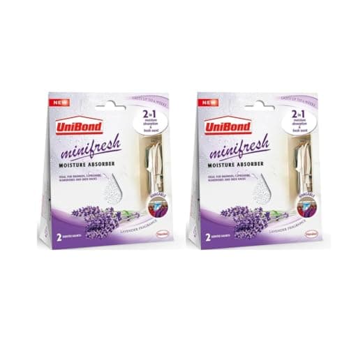 Image of UniBond Minifresh Moisture Absorber, Lavender Fragrance Hangable Sachets, Ideal for Drawers, Cupboards, Wardrobes & Shoeracks, 2 Scented Sachets